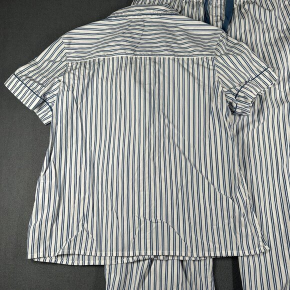 Lake L Poplin Chloe Pajama Set Seaport Shoreline Stripe Blue White 2 Pc Cotton - Picture 8 of 15